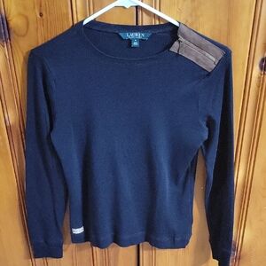 Ralph Lauren Navy Long Sleeve Tee with Brown Accent